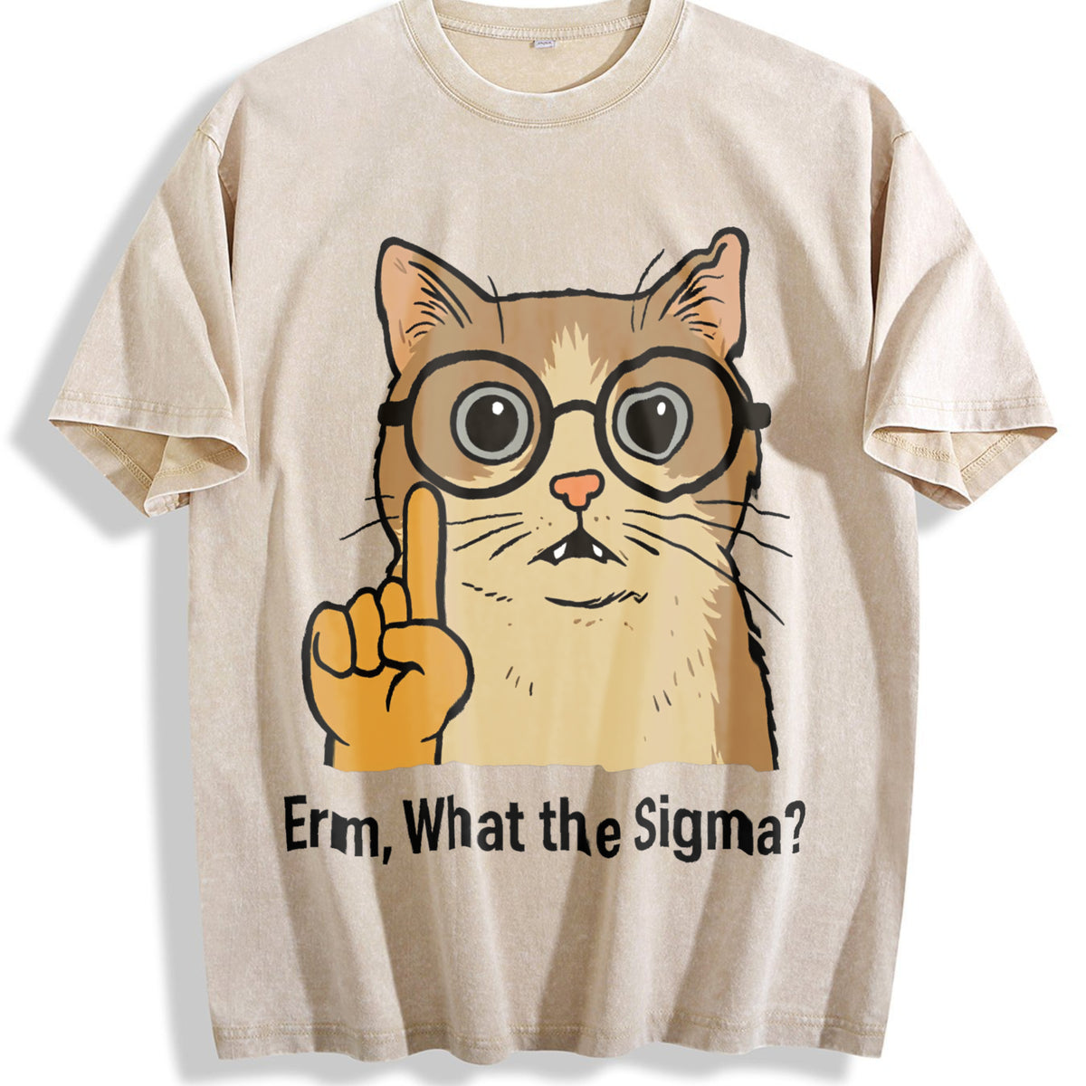 Sigma Cat Meme Vintage Washed T-Shirt - Beige