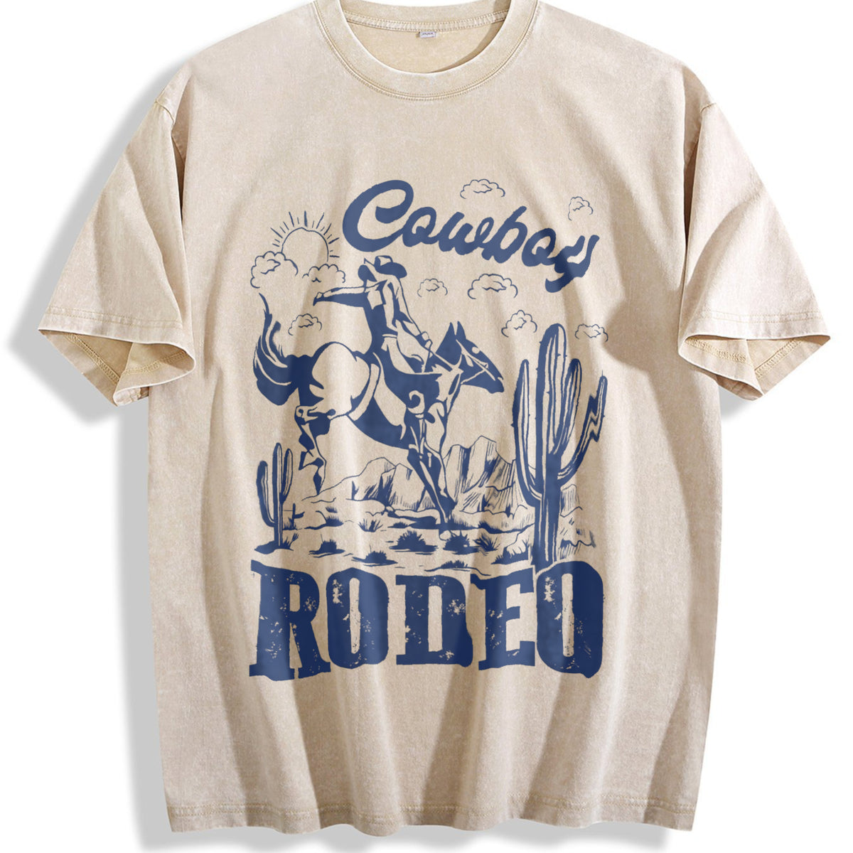 Rodeo 90s Cowboy Vintage Washed T-Shirt - Beige