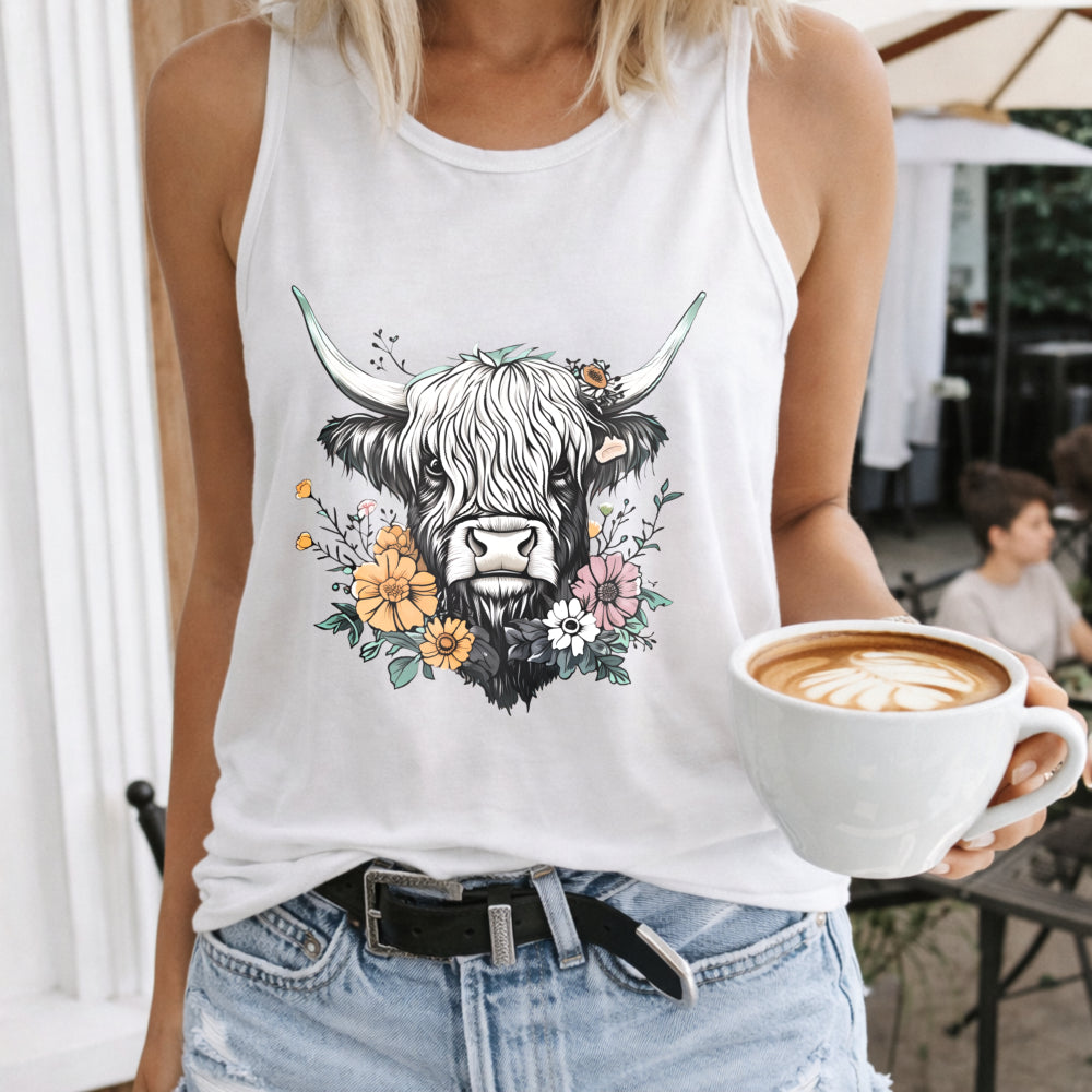 Floral & Highland Calf Women's Tank Top - product view