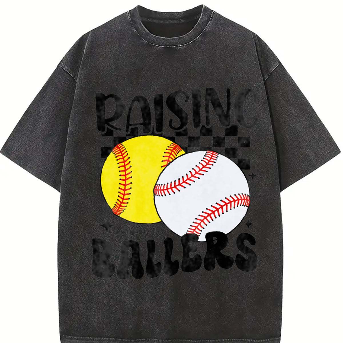 Retro Softball Baseball Tshirt, Glitter Baseball Shirt, Sports Tee, Raising Ballers T-Shirt, Baseball Mom Shortsleeve Womenswear Top Summer