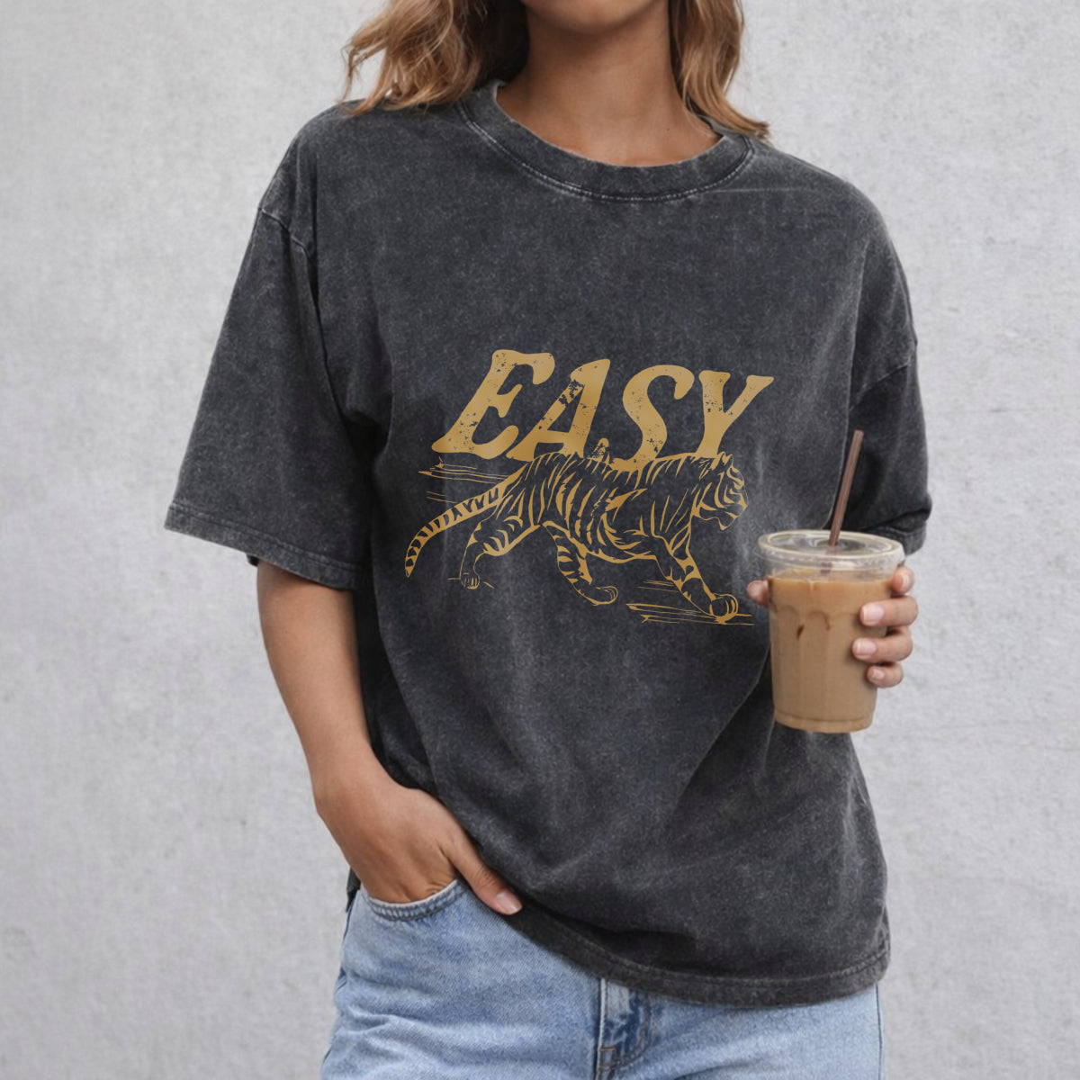 Comfort Colors Easy Tiger Shirt, Trendy Tiger T-Shirt, Graphic Design, Available in Multiple Colors, Suitable for Men & Women - Top