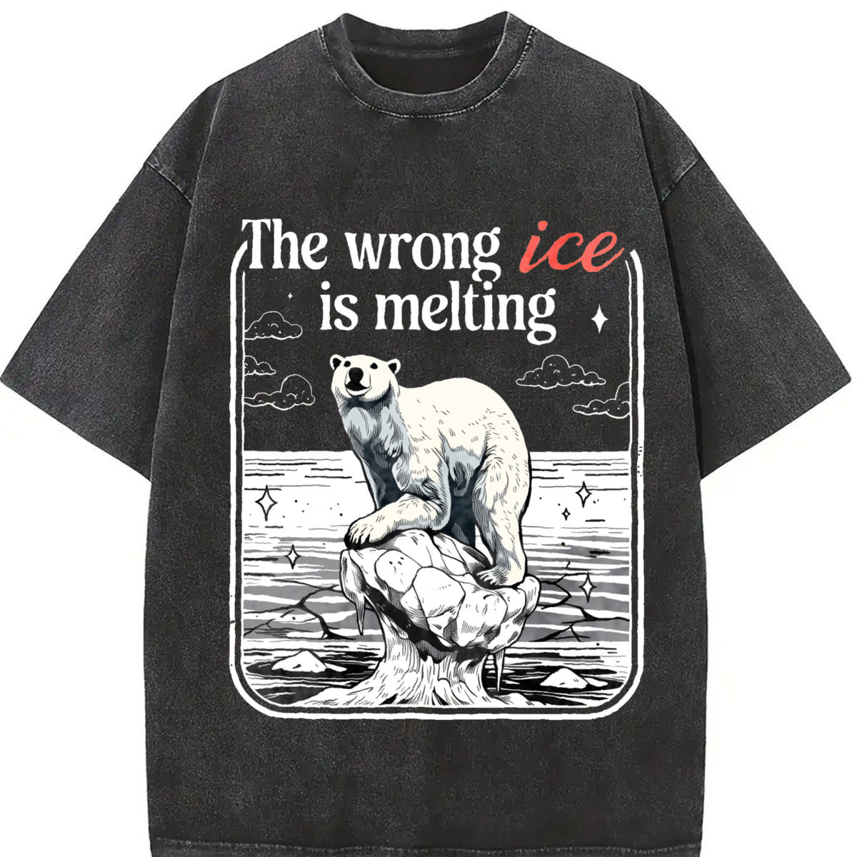 The Wrong ICE Is Melting Shirt, Anti ICE Oversize Unisex Washed T-Shirt for Women and Men's Unisex Fit Batik Cotton Oversize Streetwear Menswear  Super Soft Pre-Shrunk