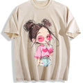 Messy Bun Girl with Pink Drink Vintage Washed T-Shirt - Beige
