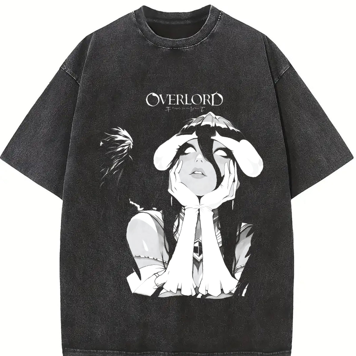 Albedo Overlord Anime Double Printed Vintage Washed Tee Unisex Oversize Anime Manga Washed Heavyweight Cotton T-shirt