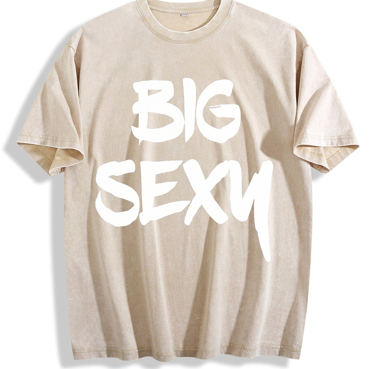Big Sexy Bold Lettering Vintage Washed T-Shirt - Beige