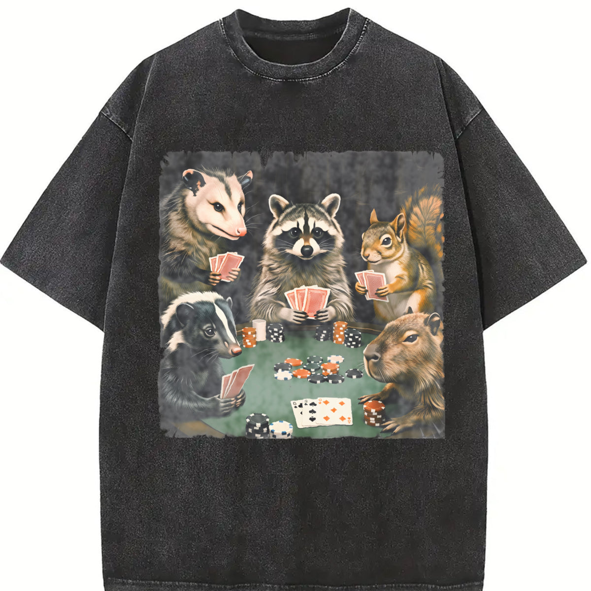 Comfort Colors Animals Playing Poker T-Shirt, Funny Meme Tee, Raccoon, Opossum, Capybara Funny Shirt