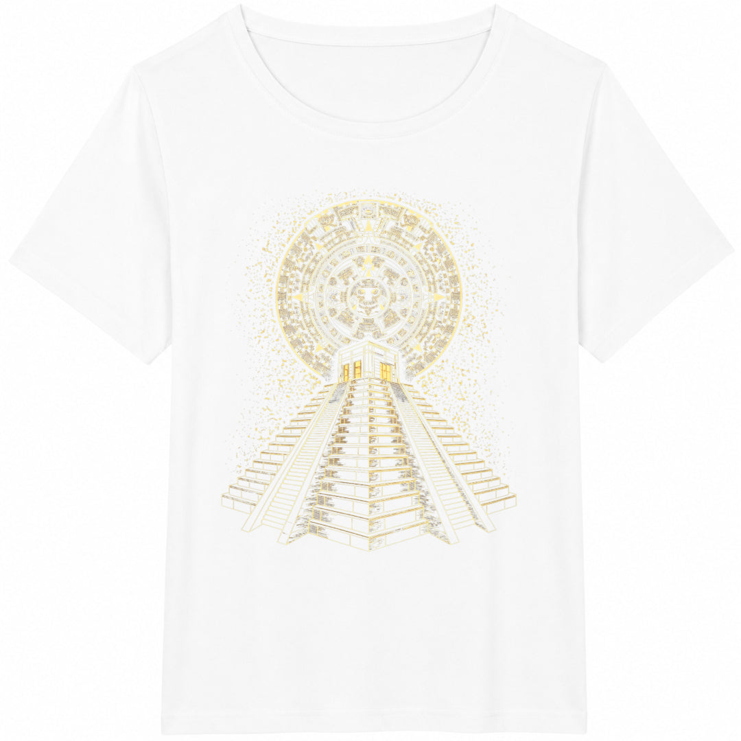 Ancient Sacred Mayan Pyramid Geometry Summer Black Cotton T-Shirt - product view