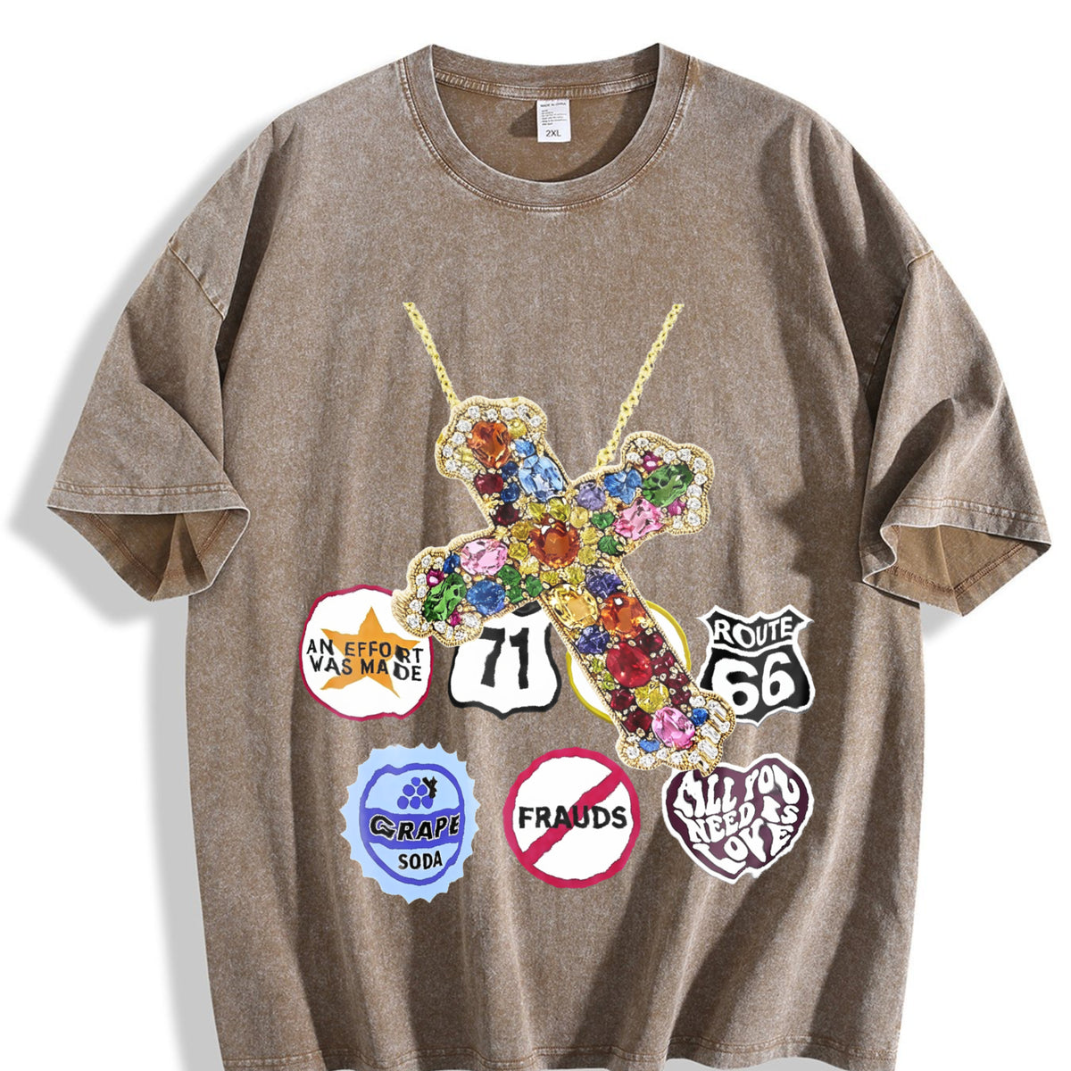 Jewel Cross & Cropped Vintage Washed T-Shirt - product view