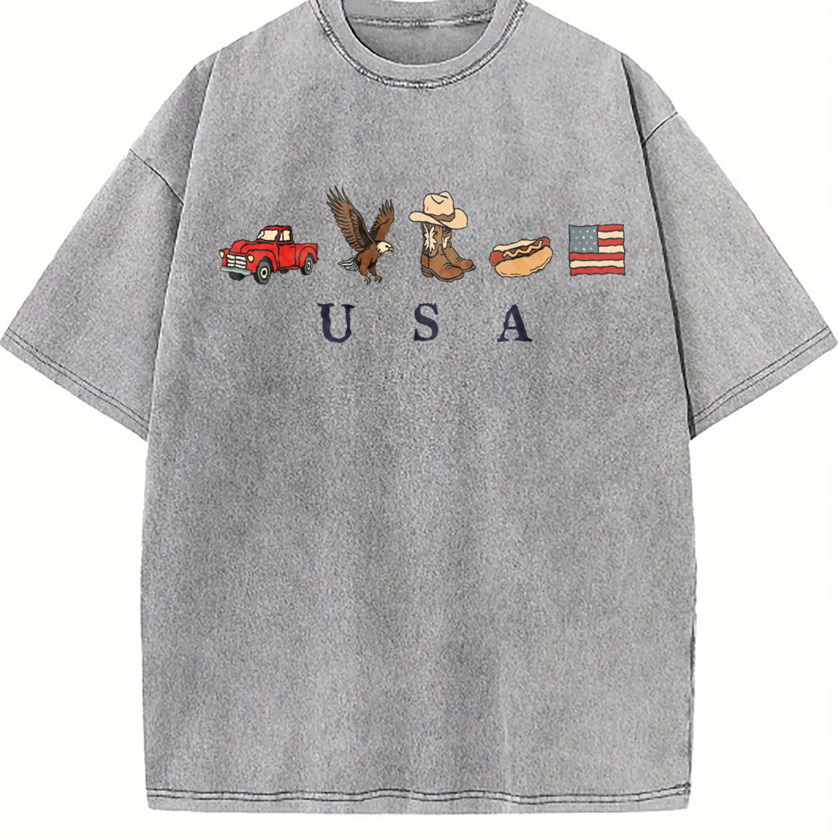 Classic USA Truck Eagle Cowboy Boot Hot Dog Vintage Washed T-Shirt - product view
