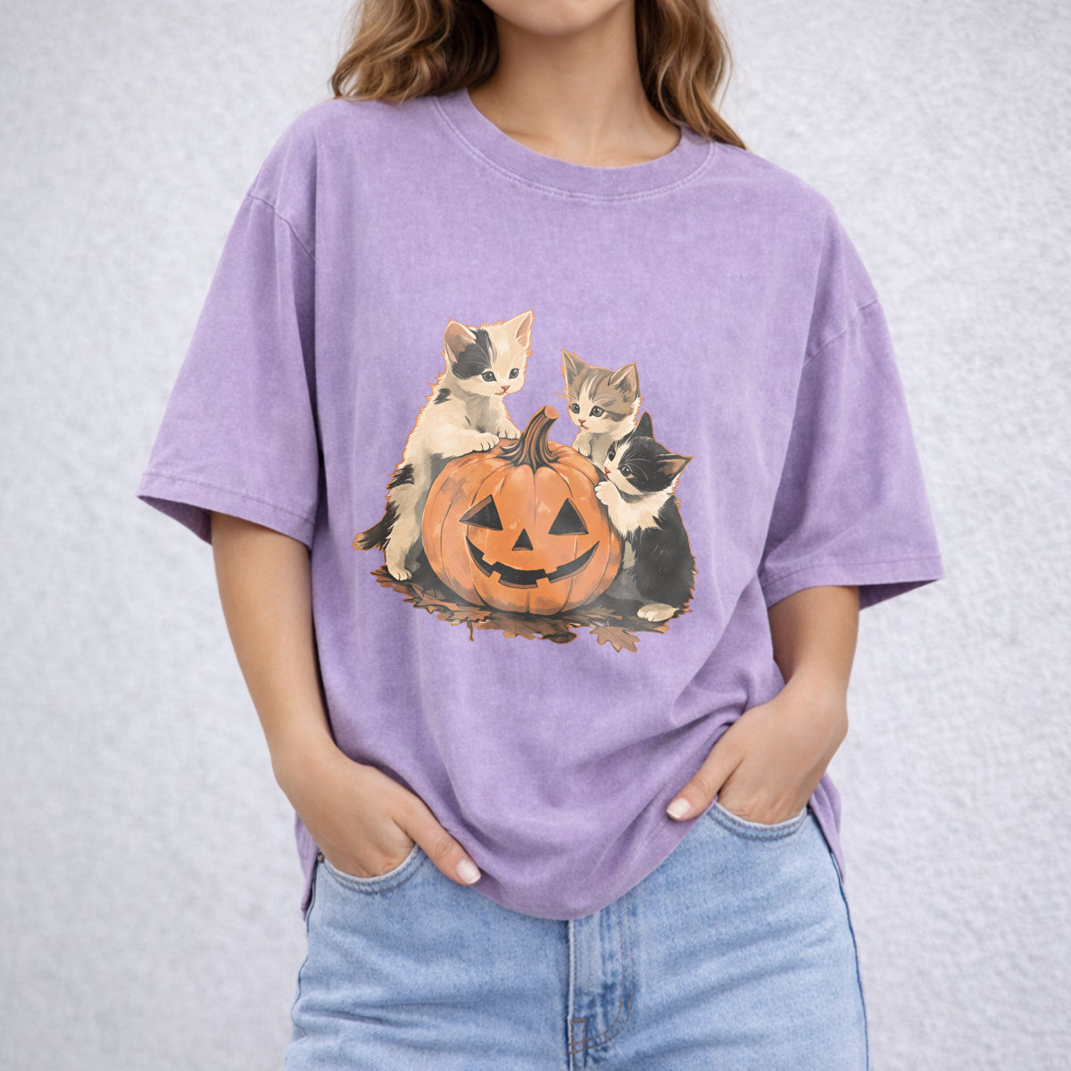 90s Cat Pumpkin Halloween Vintage Washed T-Shirt - product view