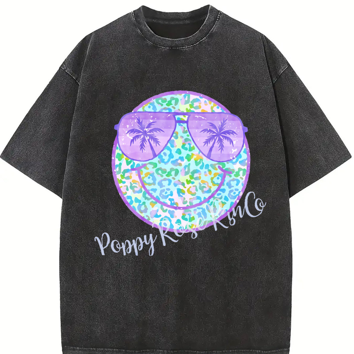 Purple Leopard Smiley Shirt Comfort Colors, Cute Summer Oversized Beach Tee, Swimsuit Cover Up