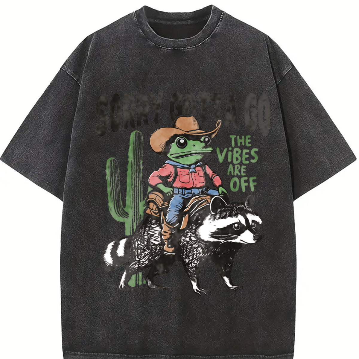 Funny Raccoon Graphic Tshirt, Cowboy Frog Trendy Retro T-Shirt, Oversized Tee Streetwear Top Womenswear Summer