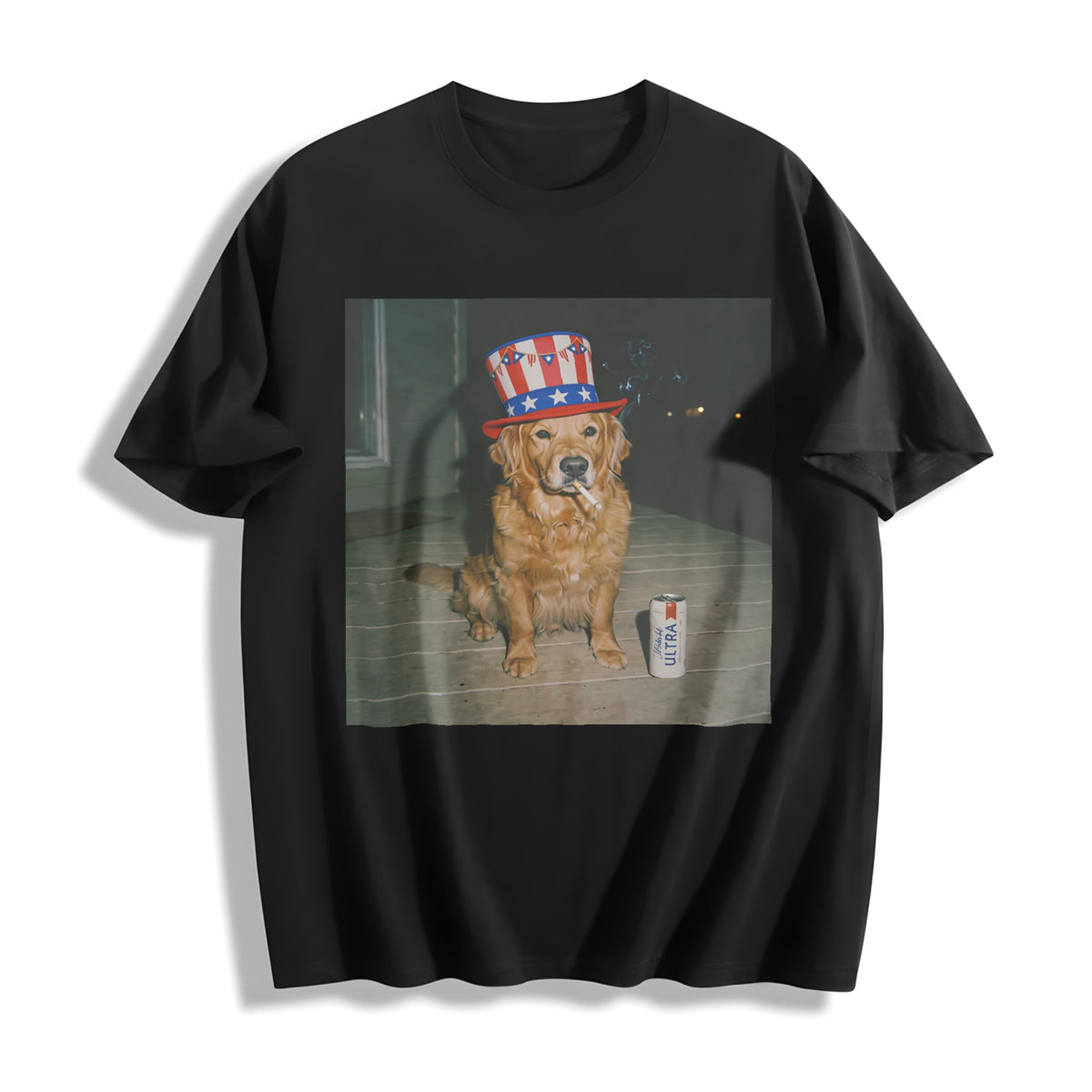Funny Patriotic Dog Cotton T-Shirt - Black