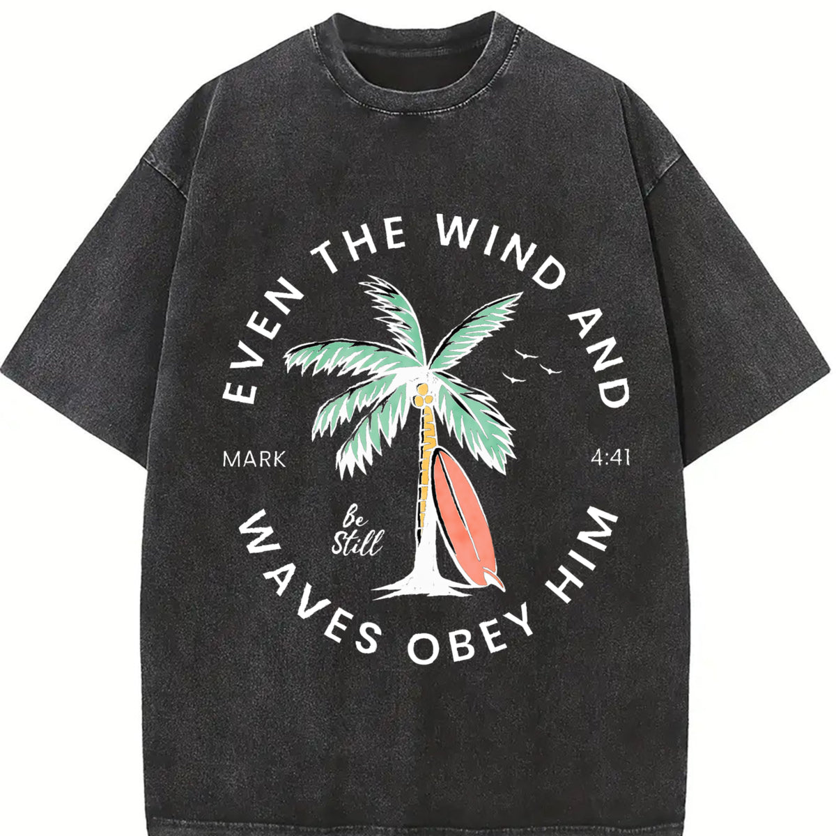 Christian Bible Verse Pattern T Shirt, Beachy Backprint Tops, Trendy Coconut Tree Shirt Unisex Tee Teen Baptism Gift Ocean Inspired Style