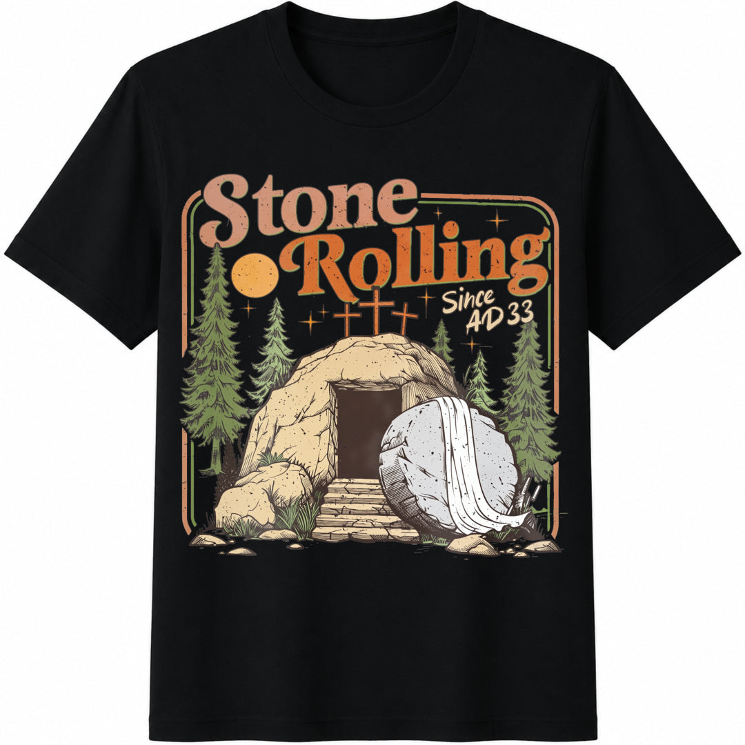 Rolling Christian Stones Easter Jesus Christ Cotton T-Shirt - Black