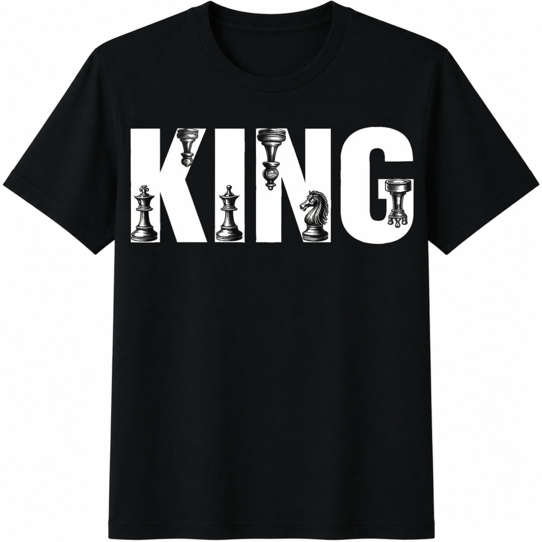 King Chess Letter Cotton T-Shirt - Black