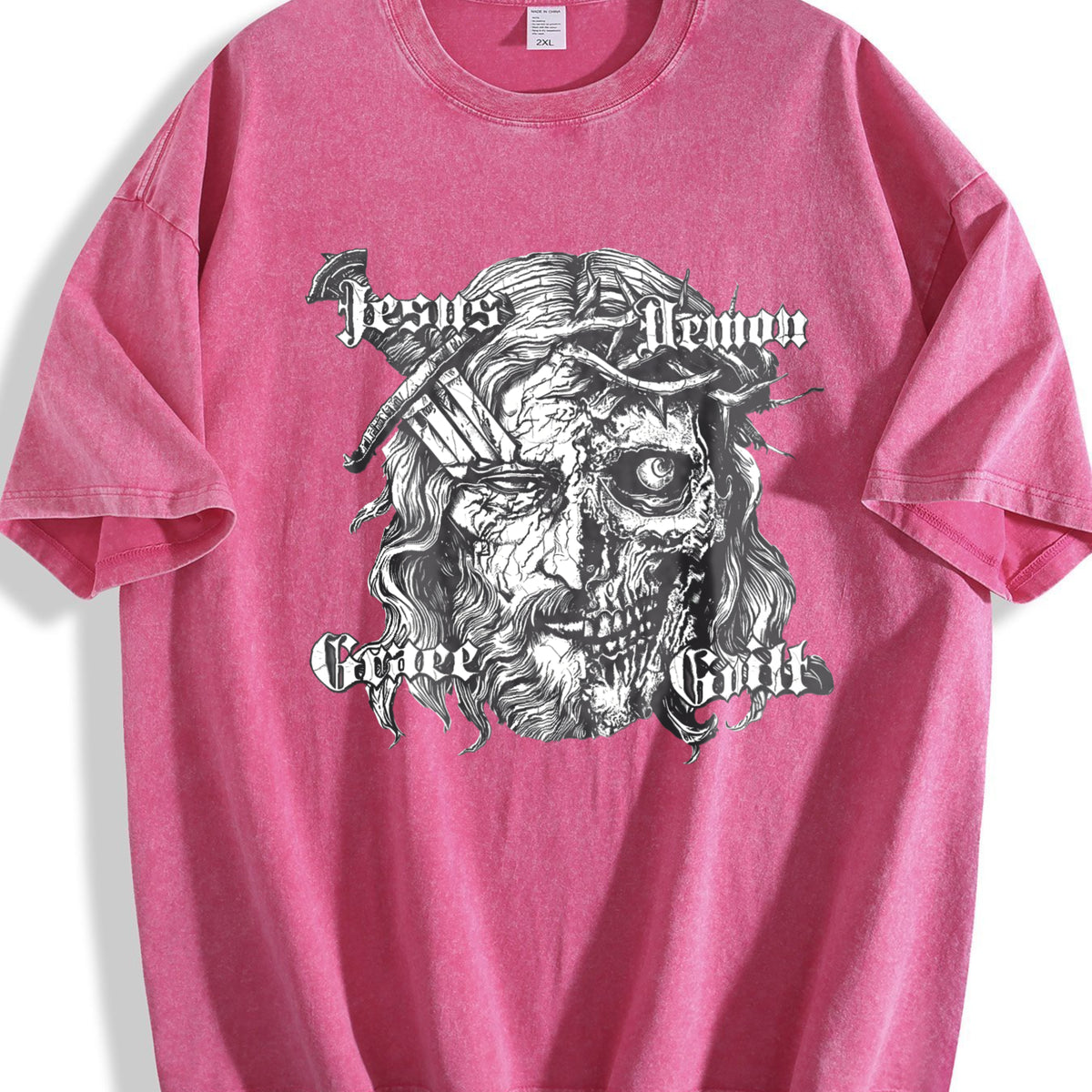 Jesus Demon Skull Vintage Washed T-Shirt - product view