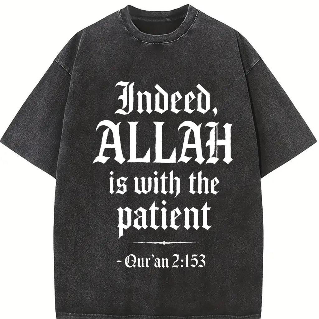 valentine shirts Qur’an 2:153 Shirt – Washed Oversized Faith Tee with Bold Patience Verse Graphic | Christian Muslim Streetwear