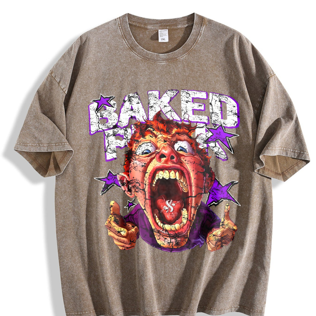Funny Cartoon Face Vintage Washed T-Shirt - product view