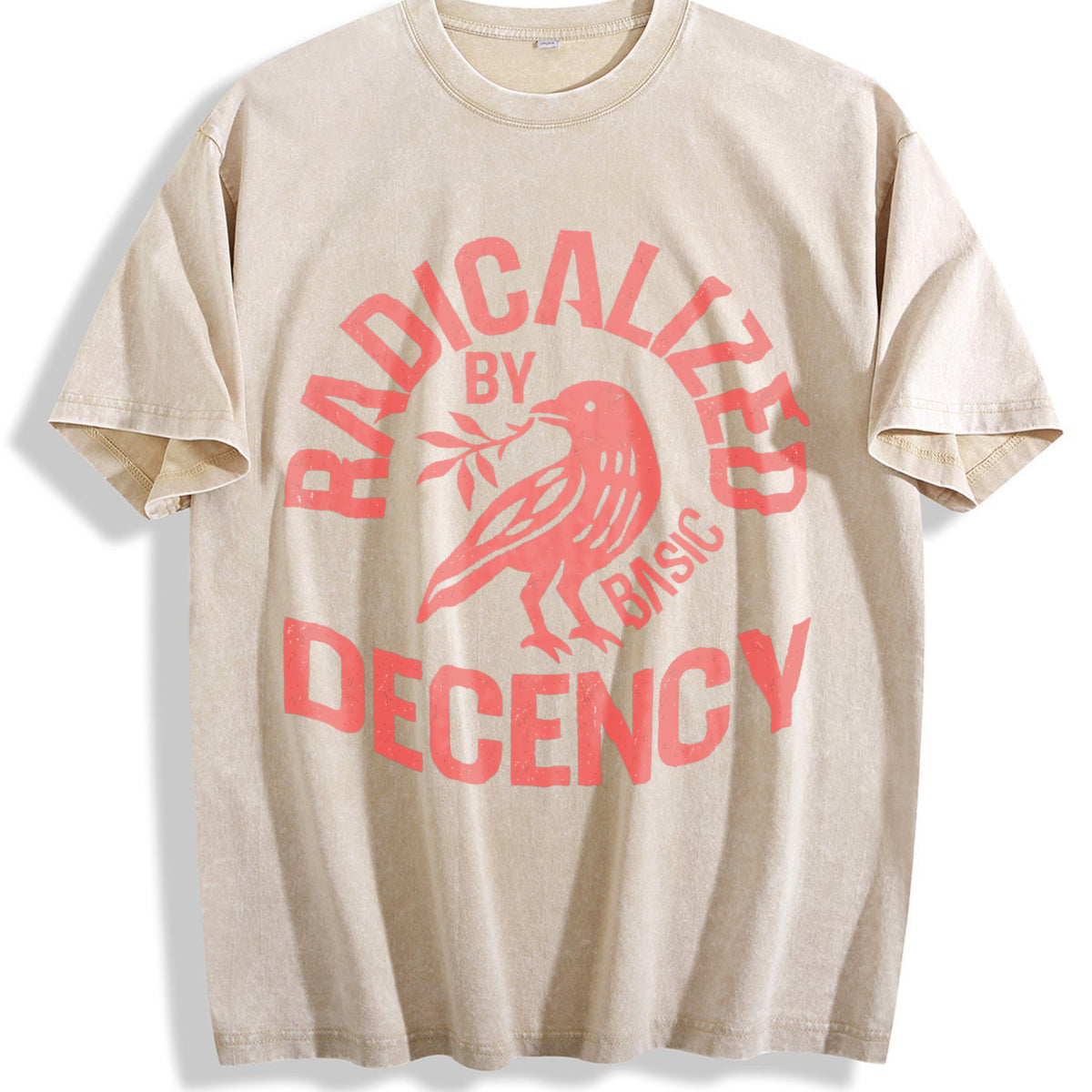 Radicalized By Basic Decency Vintage Washed T-Shirt - Beige