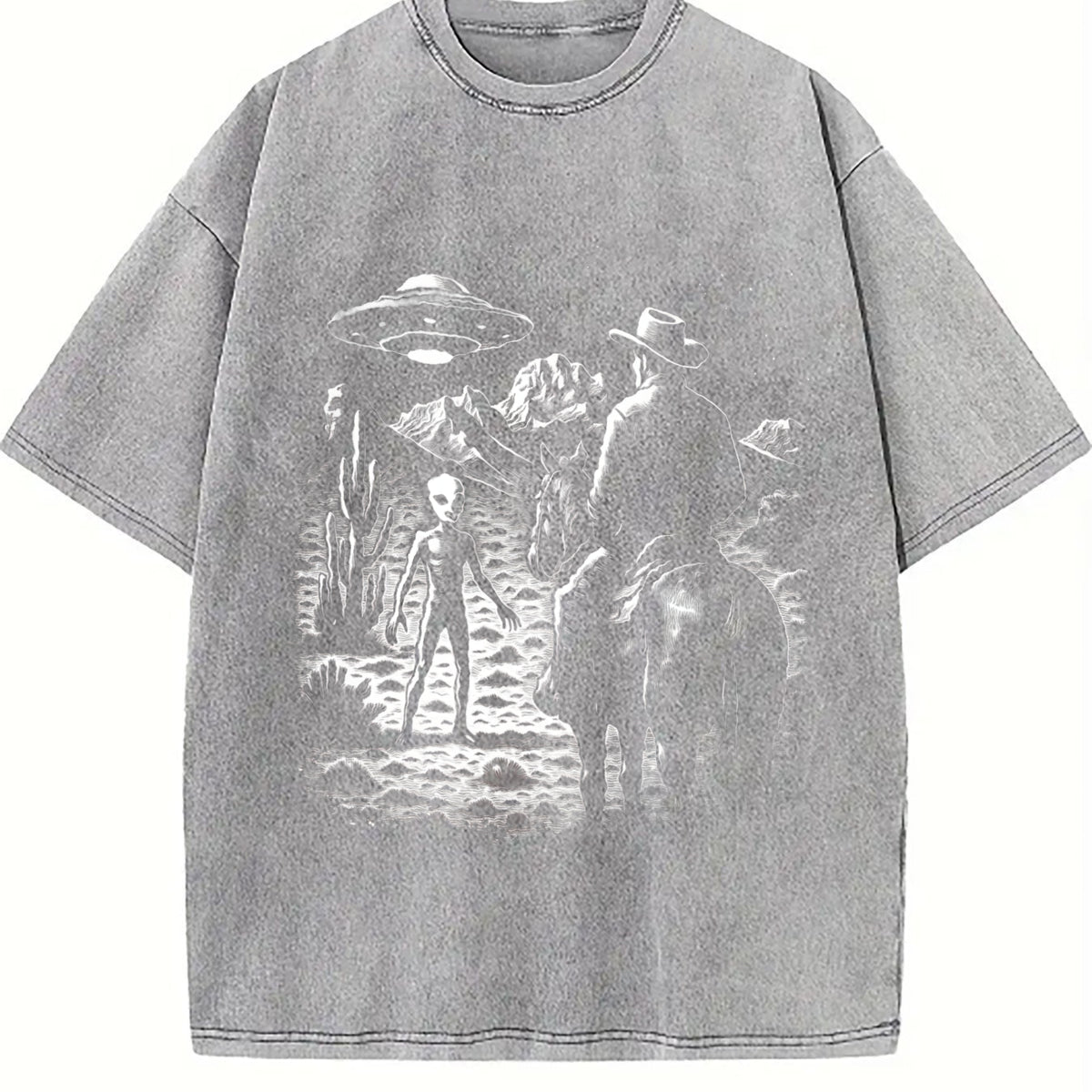 Cowboy UFO Western 90s Vintage Washed T-Shirt - product view