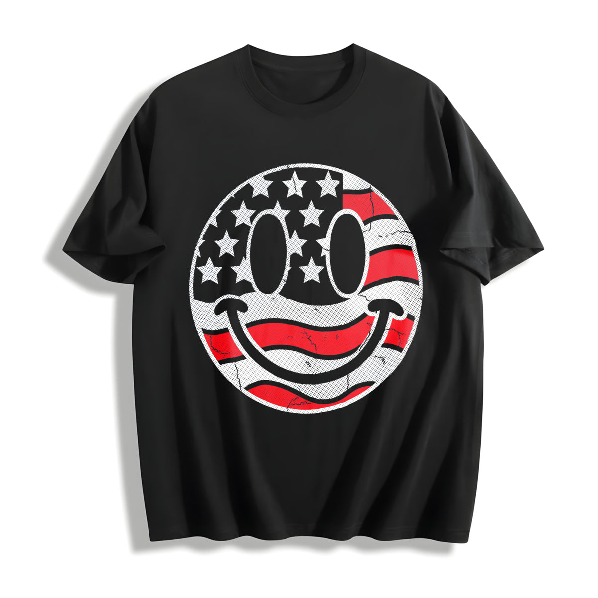 Funny American Flag Smile Sarcastic Fourth Of July Novetly For Cotton T-Shirt - Black