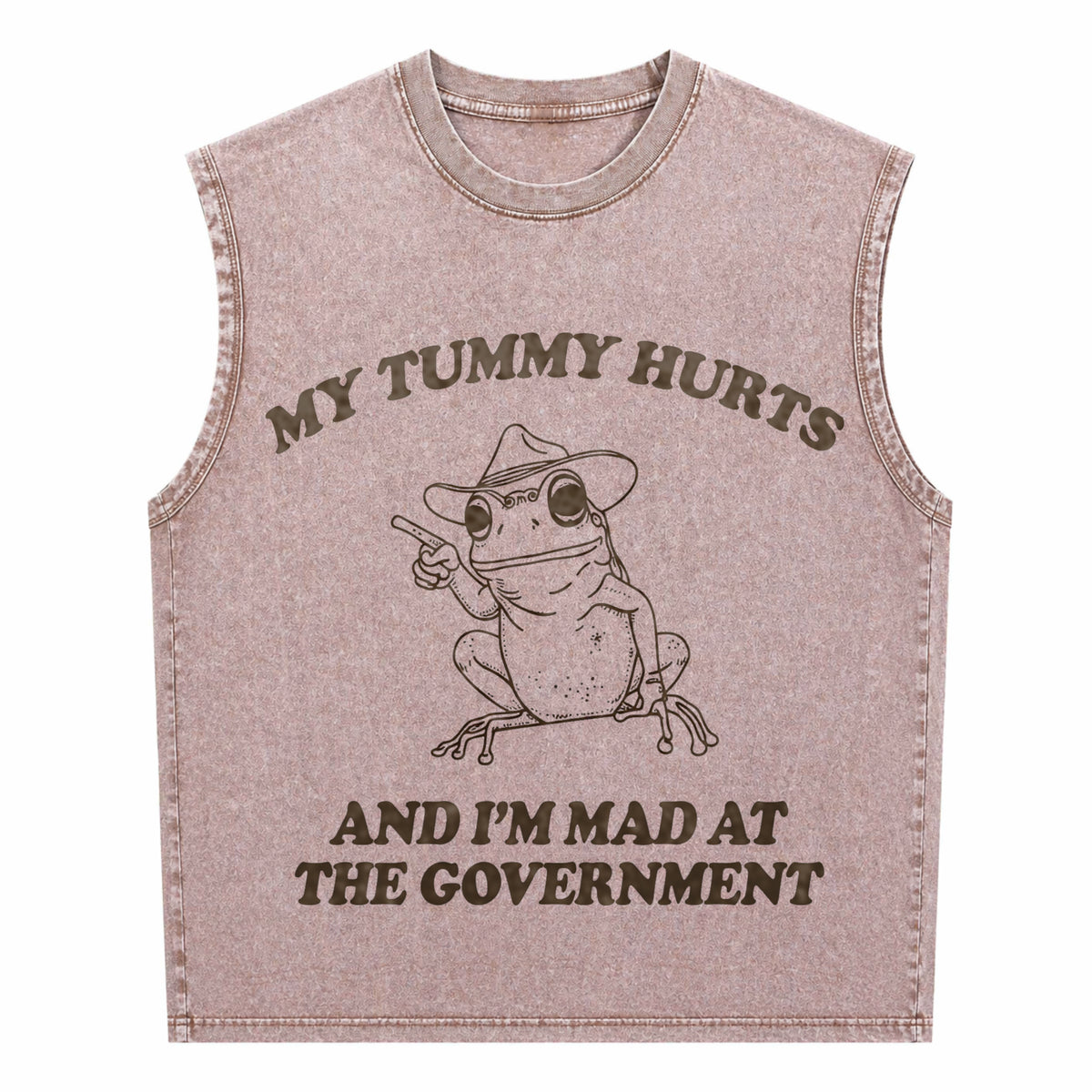 My Tummy Hurts And I'm Mad At The Government Frog Men's Washed Tank Top - product view