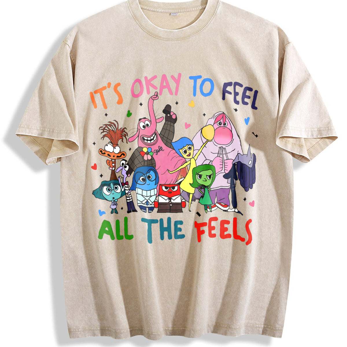 It's Okay To Feel All The Feels Vintage Washed T-Shirt - Beige