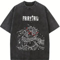 wicked Natsu Dragneel Fairy Tail Anime Double Printed Vintage Washed Tee Unisex Oversize Anime Manga Washed Heavyweight Cotton T-shirt boyfriend  tees