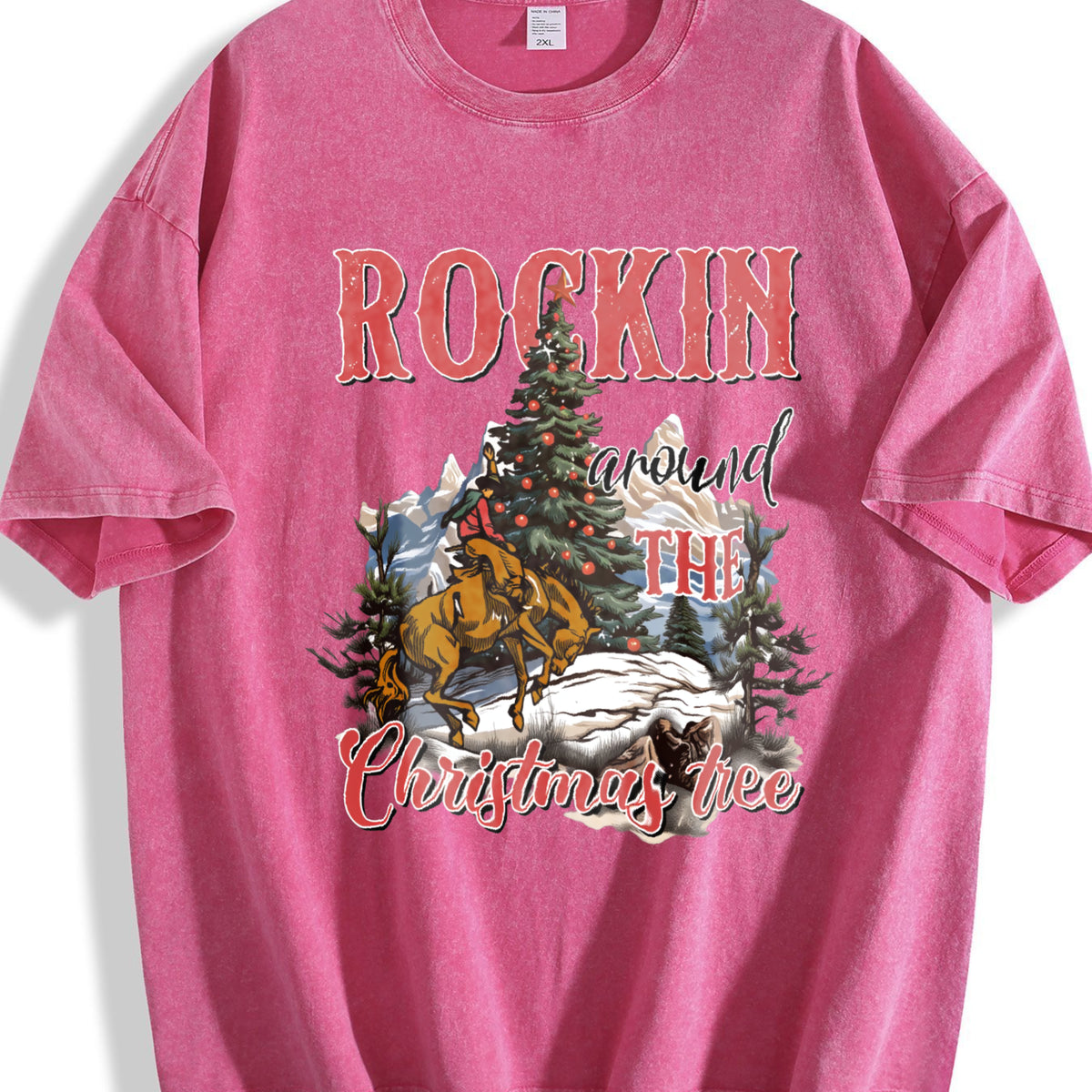 Rocking Around The Christmas Tree Cute Teenager Vintage Washed T-Shirt - product view