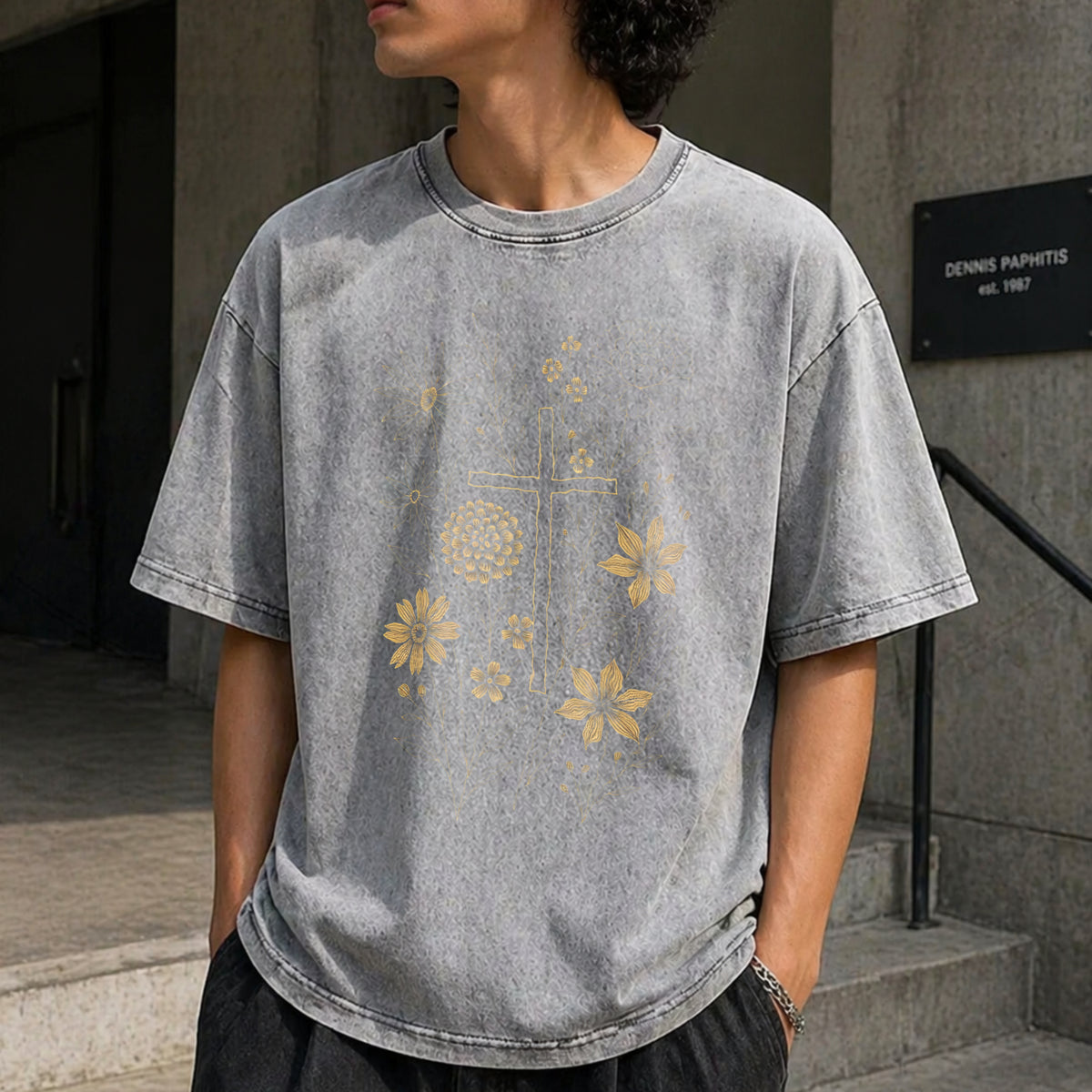 Christian Cross Vintage Washed T-Shirt - product view