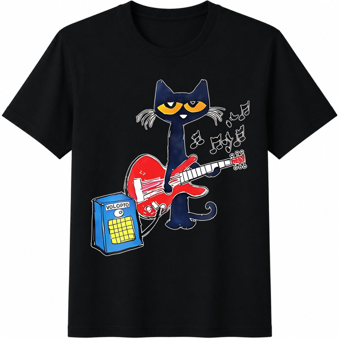 Dynamic Music Guitar Kitten Cotton T-Shirt - Black