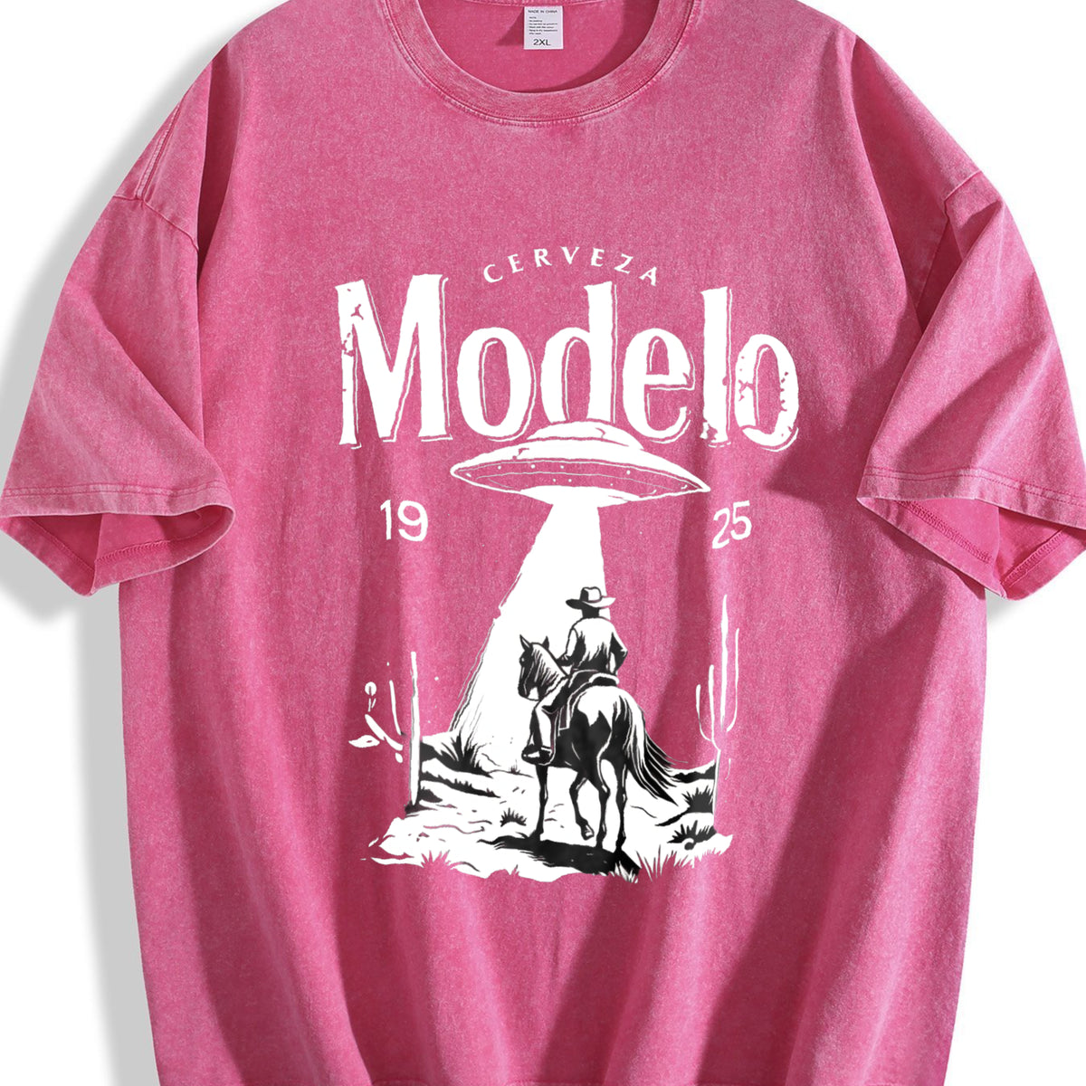 Modelo UFO Cowboy - - With Cerveza Modelo Letter Vintage Washed T-Shirt - product view