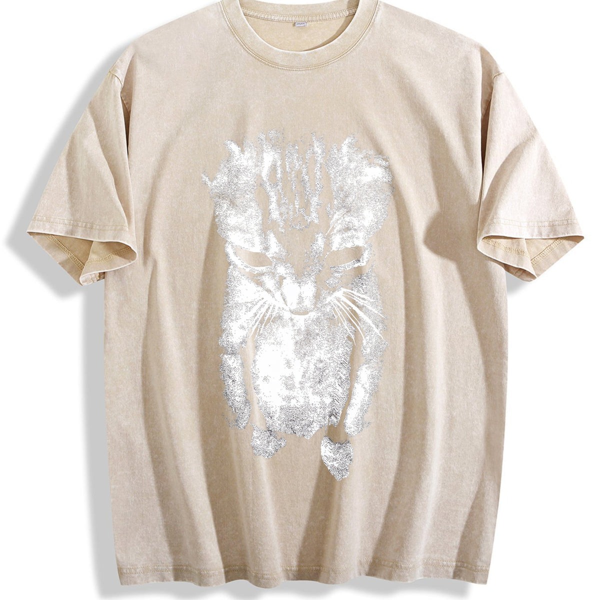 Sad Meme Cat Vintage Washed T-Shirt - Beige
