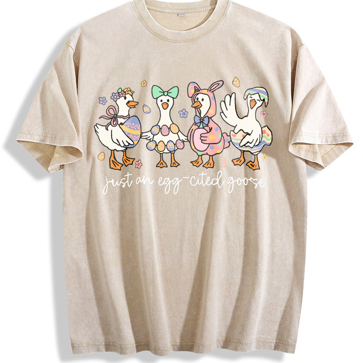 Just An Egg-cited Goose Vintage Washed T-Shirt - Beige