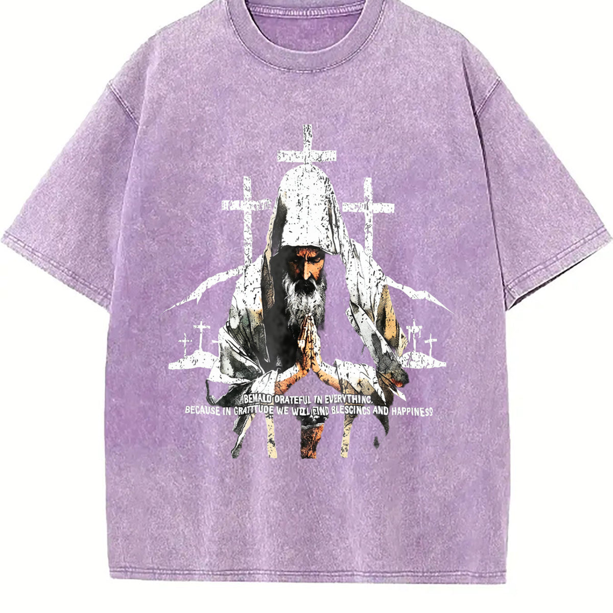 Religious Prayer Cross Black Grunge Vintage Washed T-Shirt - product view