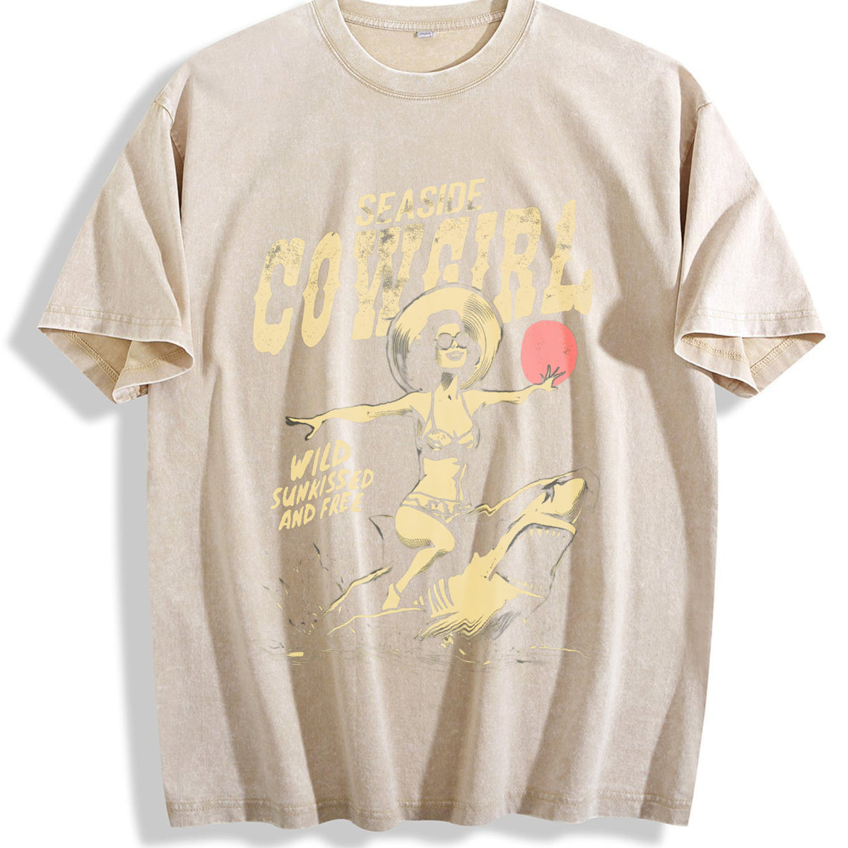 Seaside Cowgirl Vintage Washed T-Shirt - Beige