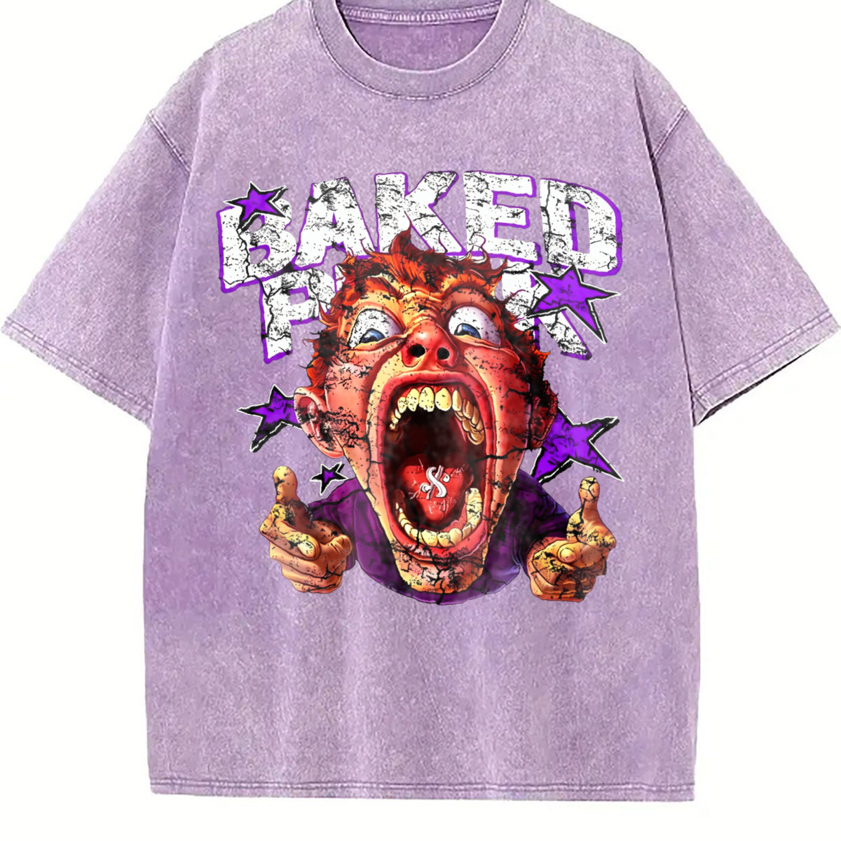 Funny Cartoon Face Vintage Washed T-Shirt - product view