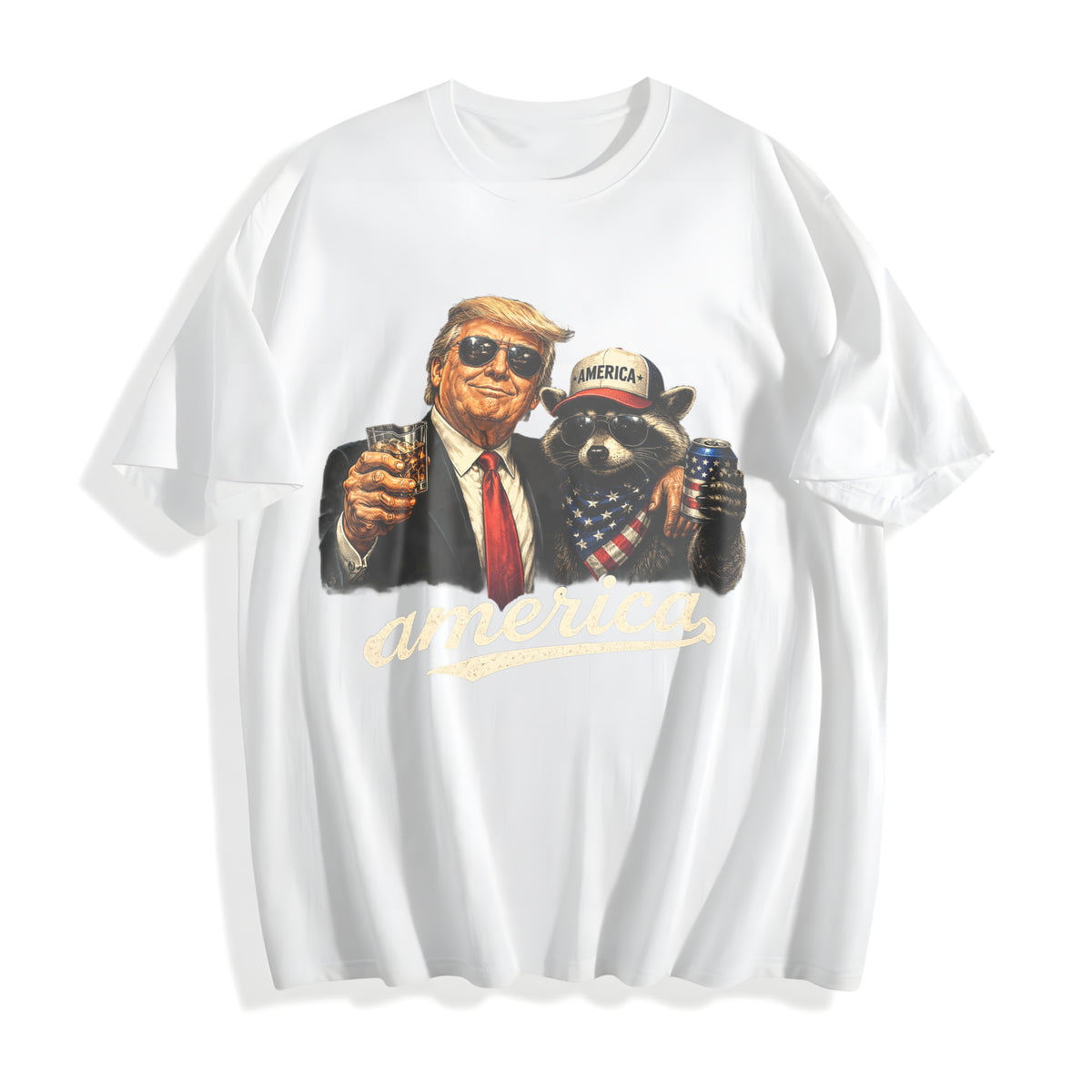 Funny Trump Raccoon Hot Dog Cotton T-Shirt - product view