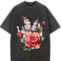 Elegant Women S Floral Print Crew Neck T Shirt Soft Breathable Short Sleeve Top Featuring Pink Rose and Green Foliage Design Versatile Summer Party Wear Perfect for All Seasons with Comfortable Local Shipping