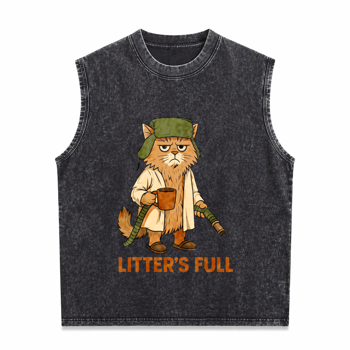 Full Funny Cat Lovers Christmas Xmas Men's Washed Tank Top - Black