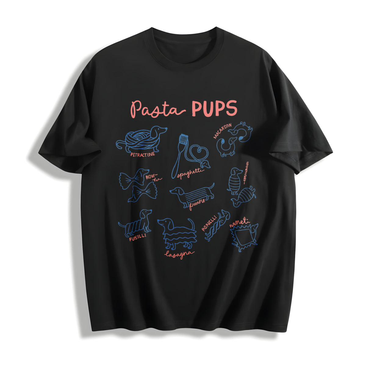 Funny Pasta Dachshund Cotton T-Shirt - Black