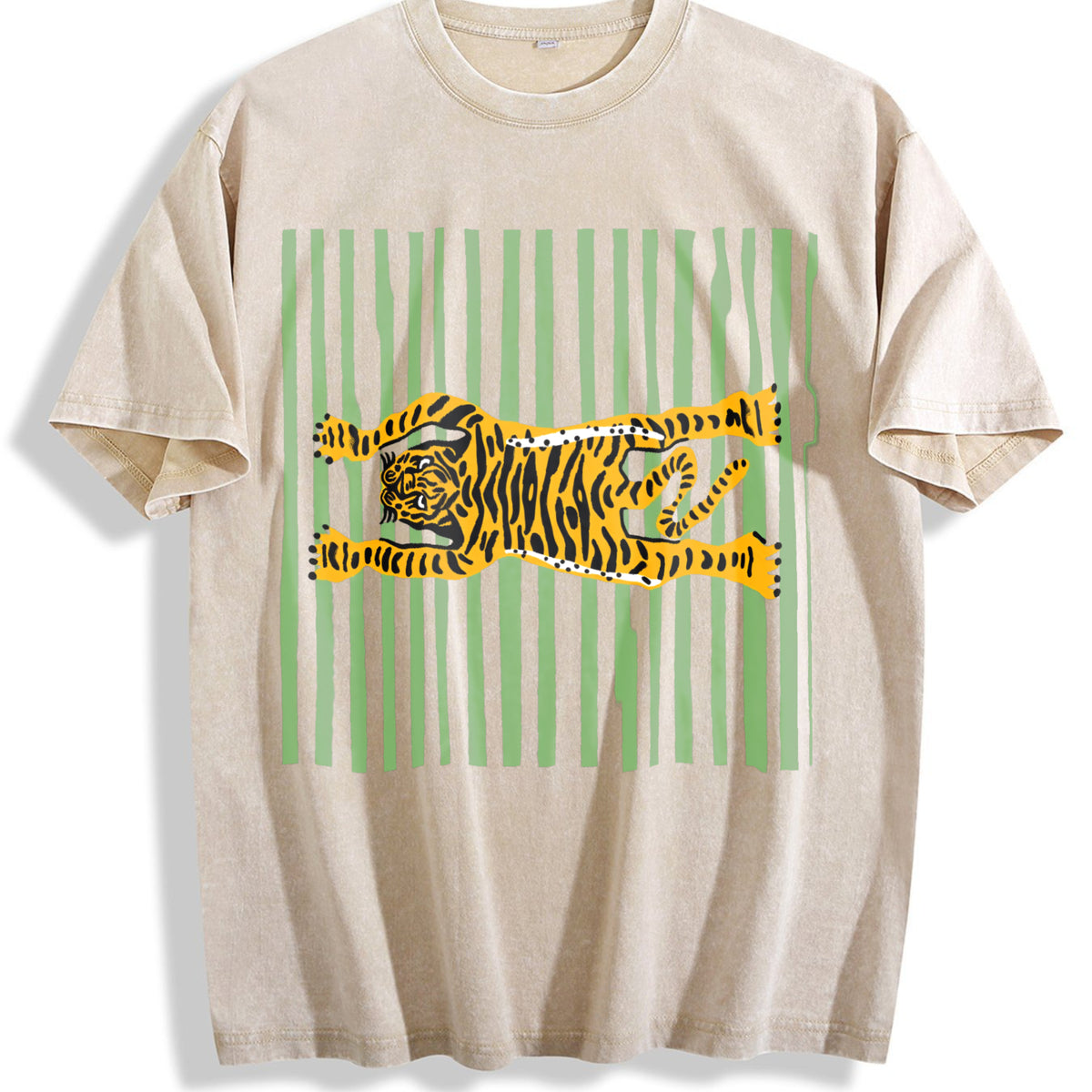 Tiger Beach Towel: Tropical Poolside Blanket Vintage Washed T-Shirt - Beige