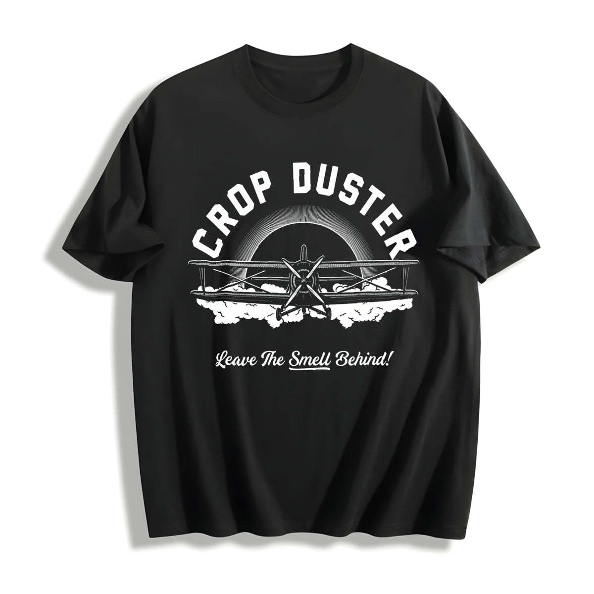 Crop Duster Airplane Leave The Smell Behind Funny Fart Joke Cotton T-Shirt - Black