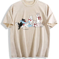 Interesting Cat Book Wishing You Happiness Vintage Washed T-Shirt - Beige
