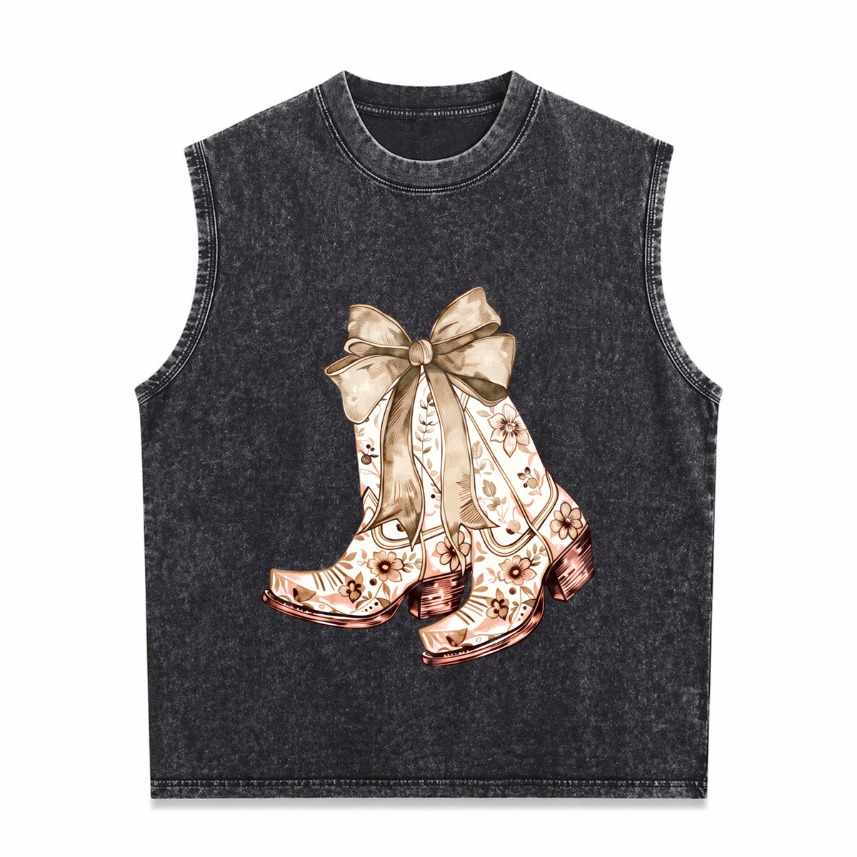 Cowgirl Chinoiserie Floral Boot Men's Washed Tank Top - Black