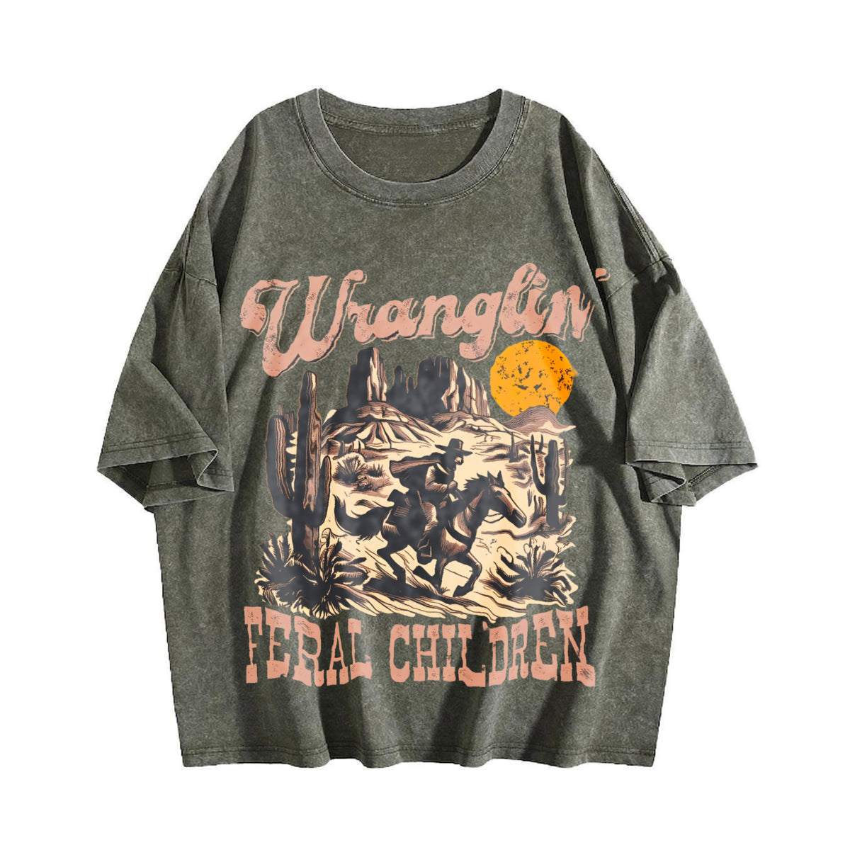 Wranglin' Feral Children Raccoon 90s Western Vintage Washed T-Shirt - product view