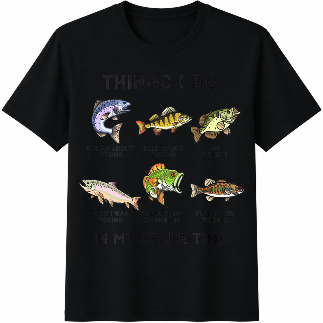 Funny Fishing Cotton T-Shirt - Black