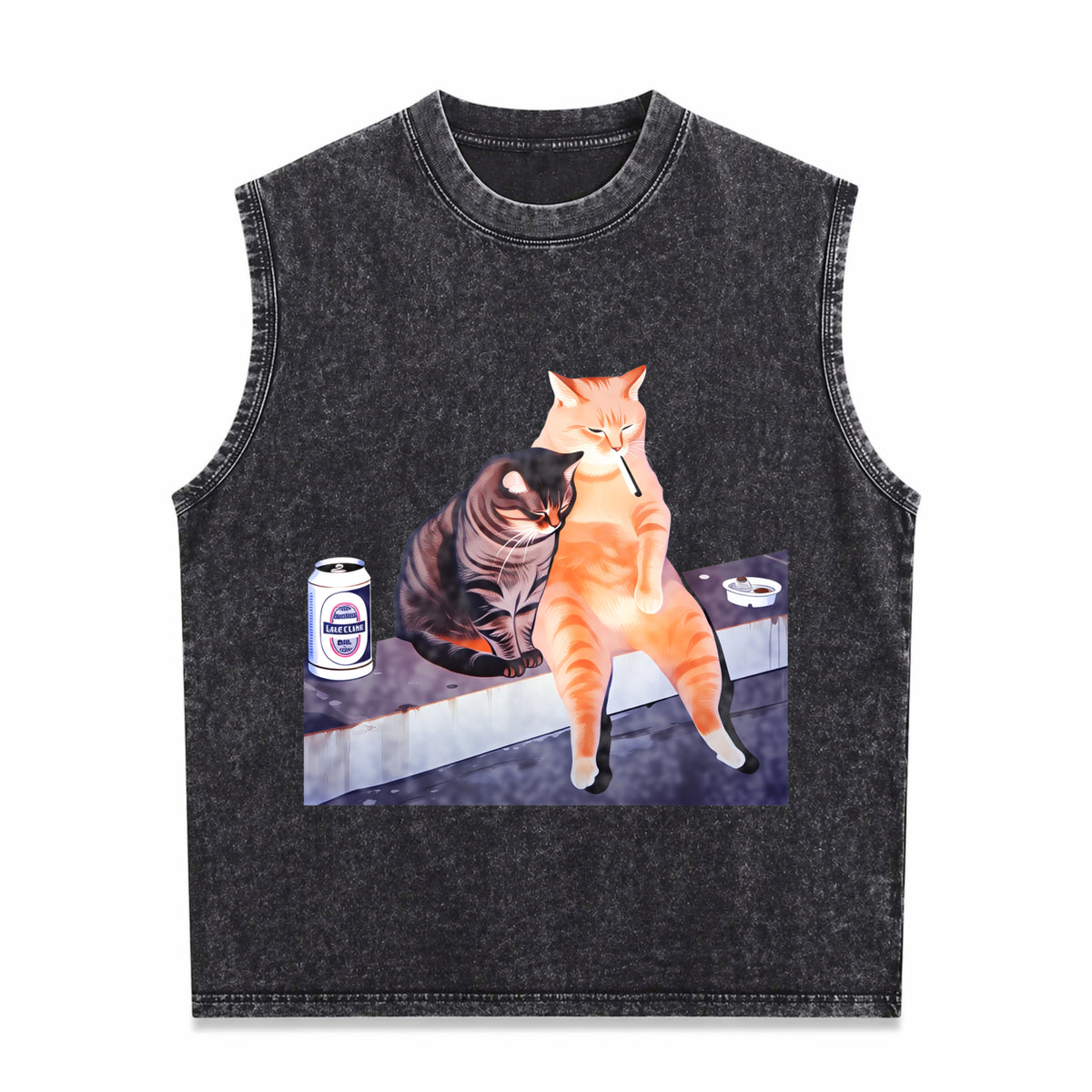 Smoking Cat Meme For Cat Lovers Black Humorous Perfect Men's Washed Tank Top - Black