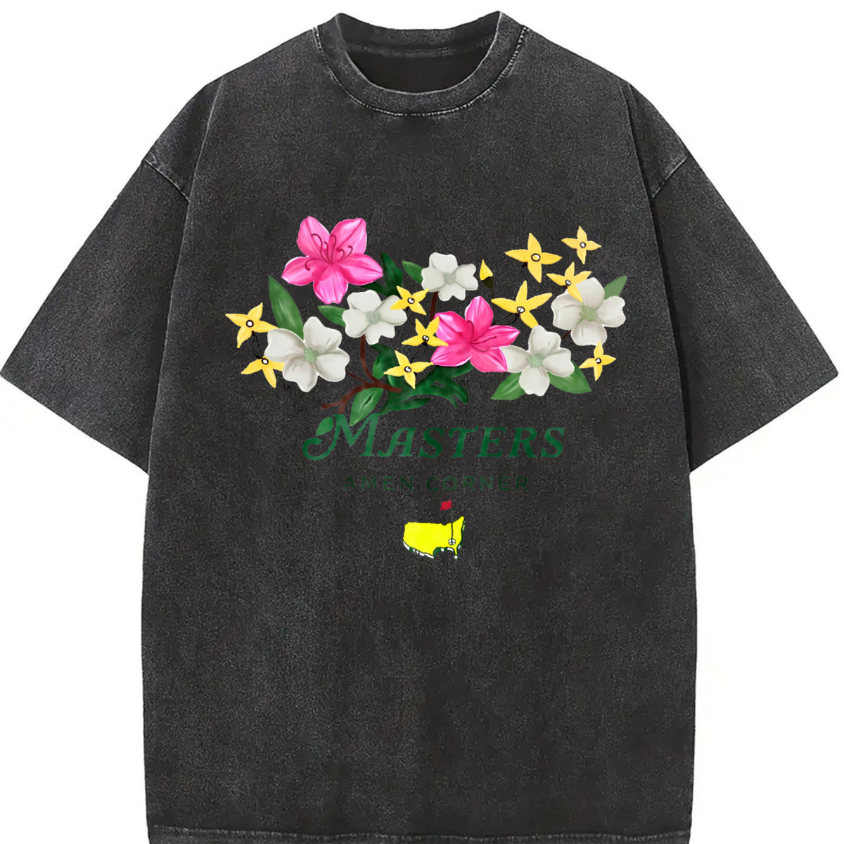 Masters Amen Corner Floral Golf Logo Muscle Vintage Washed T-Shirt - product view